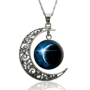 Women Galactic Glass Cabochon Pendant Silver-Tone Crescent Moon Necklace topsale Women Galactic Glass Cabochon Pendant Silver-Tone Crescent Moon Necklace topsale